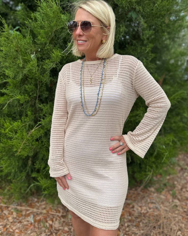 Sandy Crochet Bell Sleeve Mini Dress Lounge With Us Sandy Crochet Bell Sleeve Mini Dress Lounge With Us