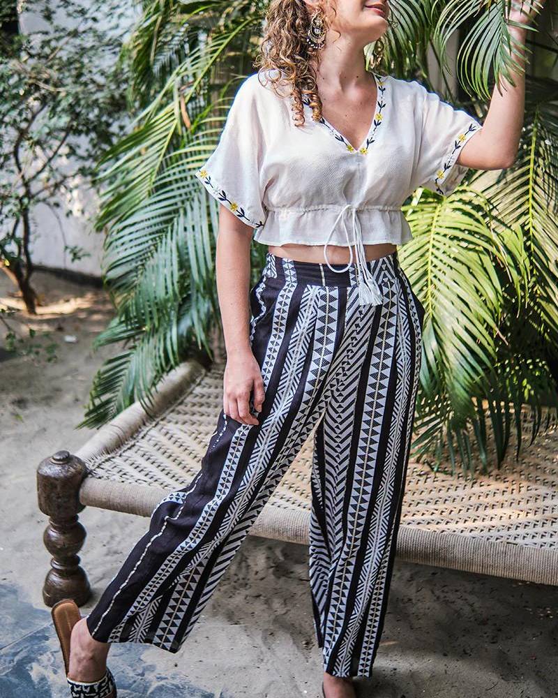 Black & Cream Striped Wide Leg Pants F09021 | LASCANA