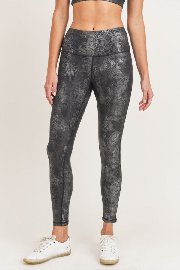 Black Grey Snake Foil Print Highwaist Leggings